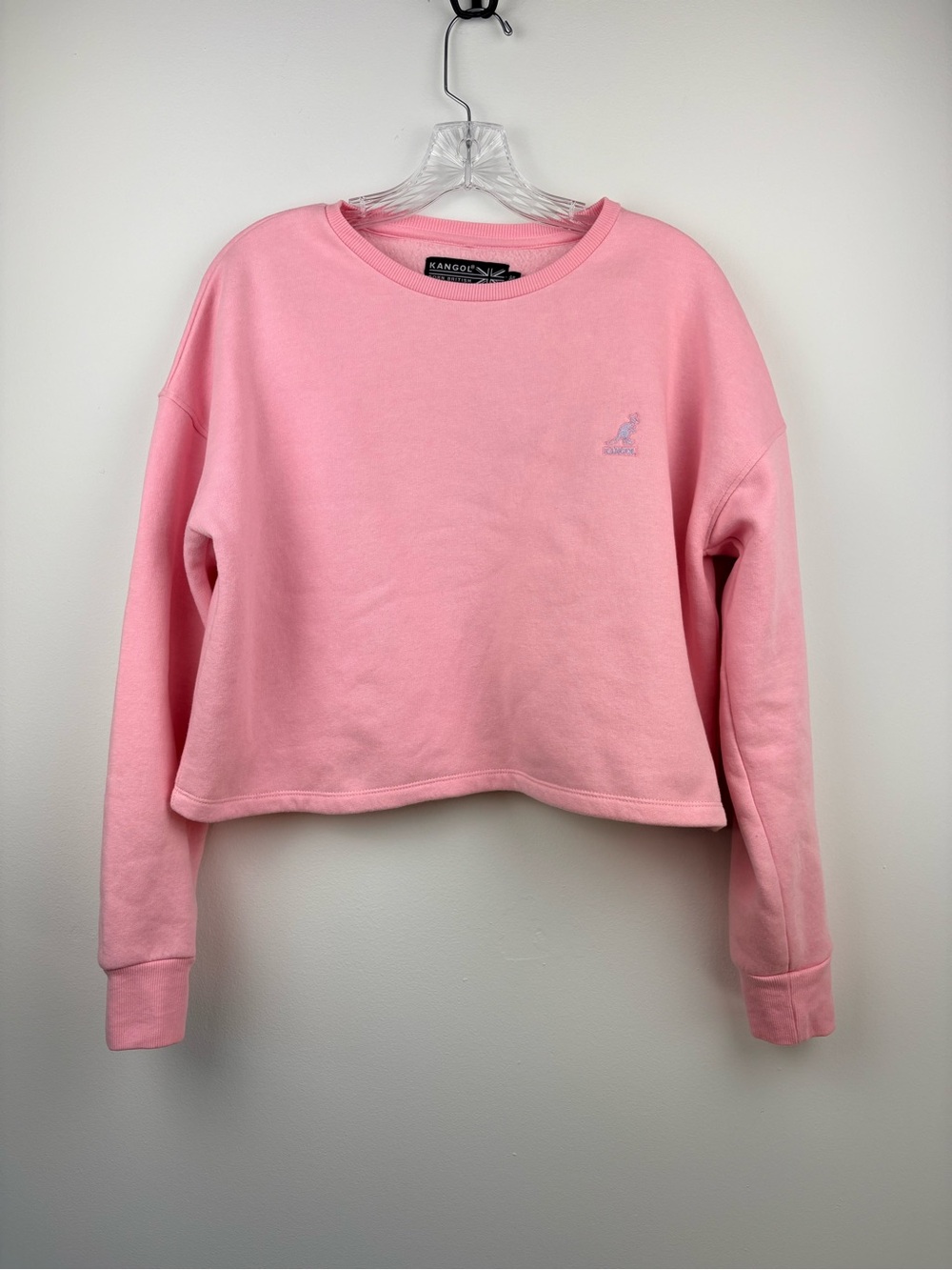 Kangol Pink Cropped Crewneck Sweatshirt Pullover Long Sleeve Soft British Sz L